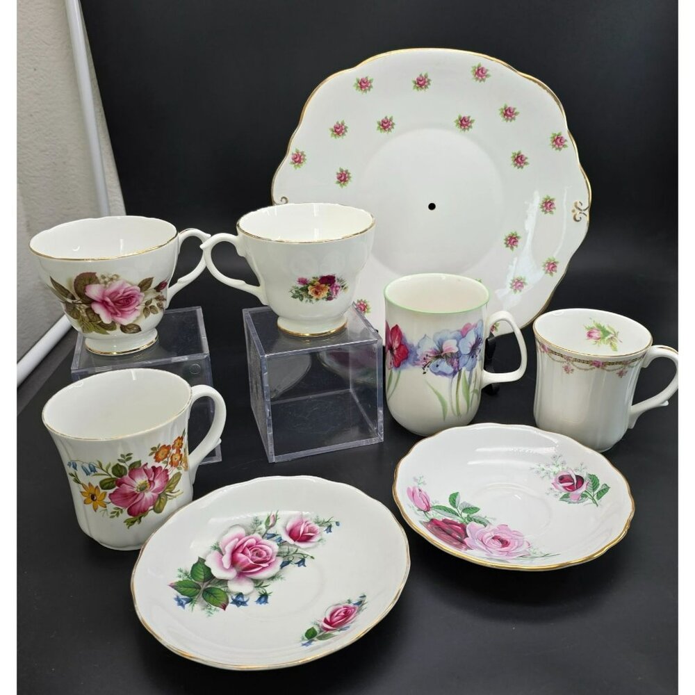 Mixed Floral China Tea & Coffee Cup and Saucer Set Pink Roses JJ4092
